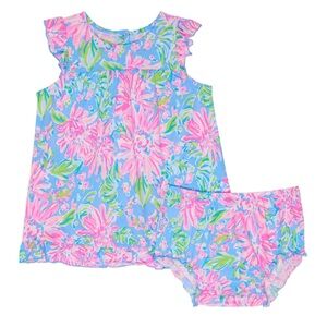 Lilly Pulitzer Cecily Infant Baby Dress -Blue Peri Sunrise Bay New